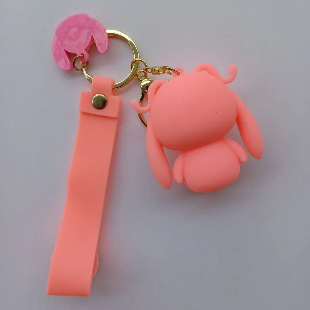 Pink SAD ANGEL STITCH Ears Down KeyChain Backpack STRAP Charm Silicone Rubber 3D